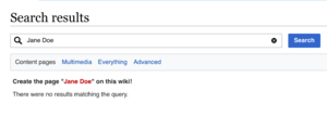 Screenshot of a search result for a name with no article.